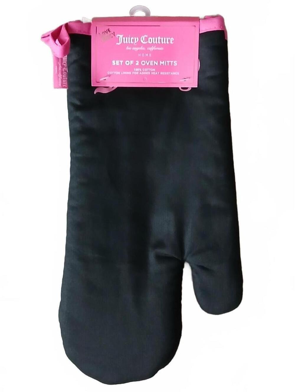 Juicy Couture Black Oven Mitts Set Of 2 Black/Pink Kitchen Decor Y2K McBling NWT